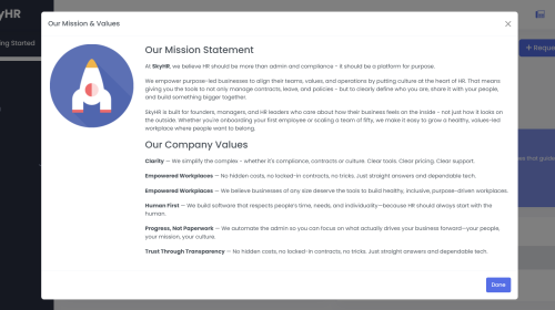 Mission And Values Screenshot