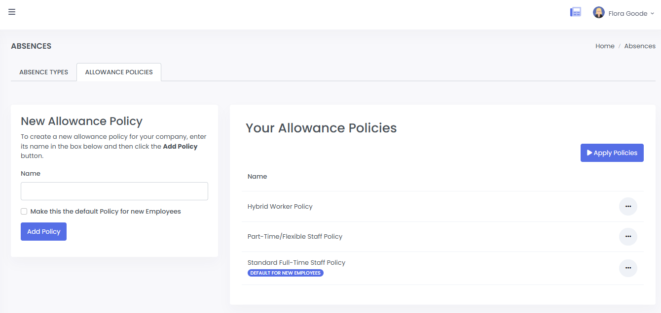 Manage Absence Policies