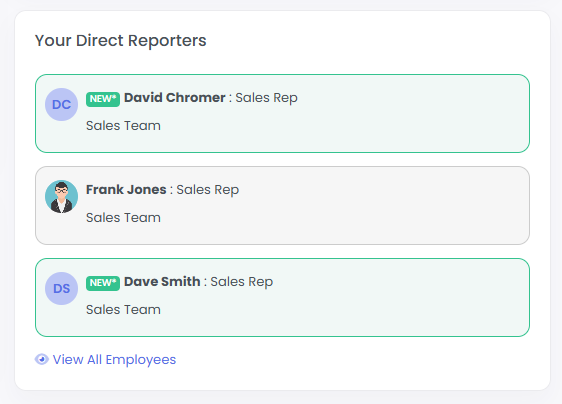 Screenshot of employees direct reports